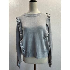 BCBG Generation Grey Ruffle Sweater Women’s Large NWT